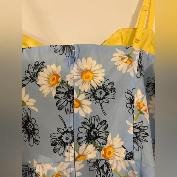 Blue Daisy Print Sundress with Yellow Straps - Picture 5 of 7